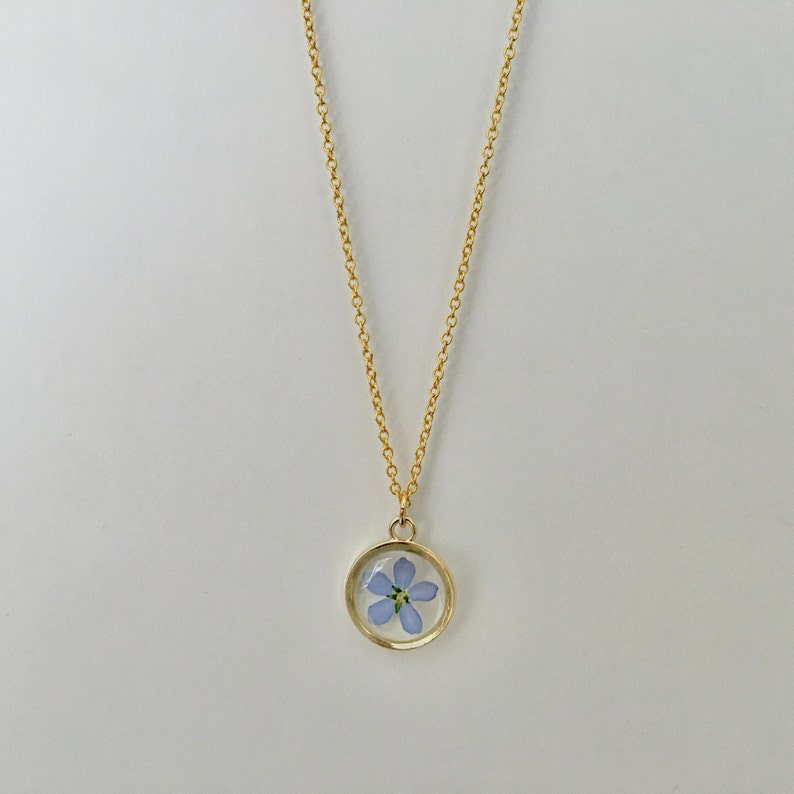 Forget me not necklace, real flower pendant, gift for mom, gift for her image 5