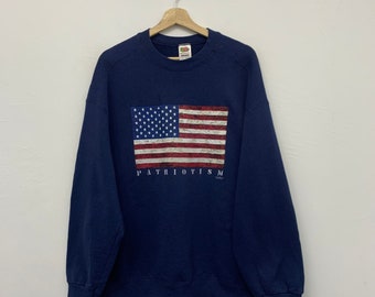 Felpa girocollo vintage con bandiera americana e patriottismo, taglia XL
