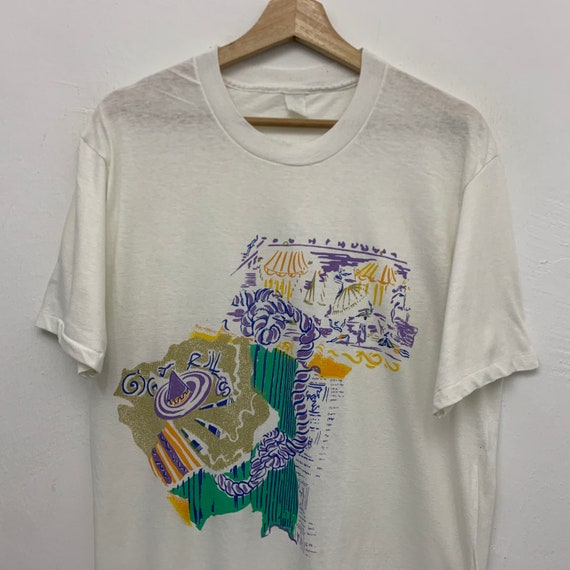 Vintage Late 80s Art Beach Graphic 50/50 Tshirt S… - image 3