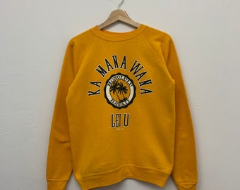 Vintage 70s Crazy Shirts Crewneck Sweatshirt Size M - Ka Mana Wana Honolulu Hawaii Yellow Pullover Sweater