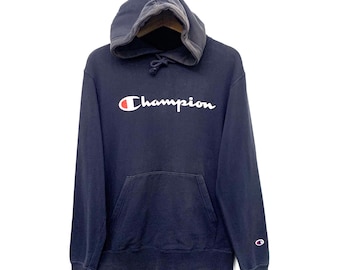 90s champion fade navy blue hoodie Vintage 90s Champion Mens Size