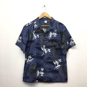 Vintage Palm Wave Aloha Hawaiian Shirt Size Medium