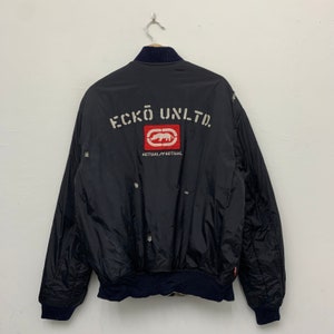 Distressed Vintage Ecko Unltd Embroidered Bomber Jacket Size Large