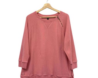 Sweat-shirt Lauren Ralph Lauren vintage 1 X rose corail col zippé, pull ras du cou en polaire Ralph Lauren grande taille, vêtements de détente pastel rétro