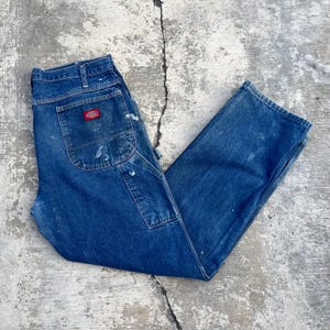 Vintage Dickies Carpenter Denim Jeans  Size 34x31 Painted Dirty Talon Zipper