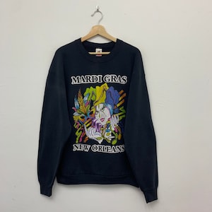 Vintage 90s Mardi Grass New Orleans Pullover Crewneck Sweatshirt Size Large