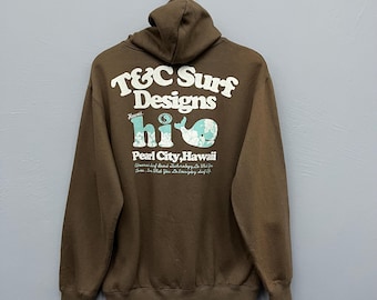 Sudadera con capucha y cremallera completa con diseño de ballenas hawaianas de T&C Surf Vintage, talla mediana