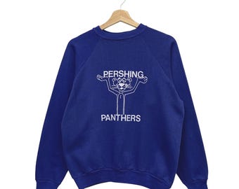 Vintage 80s Pershing Panthers Crewneck Sweatshirt Made in Usa Size M Royal Blue