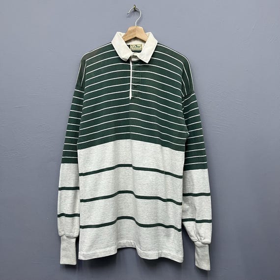 Vintage 90s LL Bean Striped Rugby Shirt Size Large Made in Vintage 90s LL Bean Striped Rugby Shirt Size Large Made in