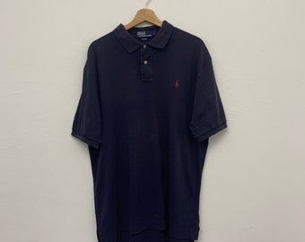 Polo Ralph Lauren Shirt Vintage Polo Ralph Lauren Dark Blue Collared Polo Shirt Size Large