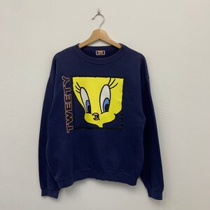 Sudadera vintage de cuello redondo con dibujos animados de Tweety Bird y Looney Tunes de los años 90, talla mediana