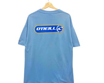 Vintage O'Neill Surf-T-shirt maat Large, retro lichtblauw T-shirt met grafische print