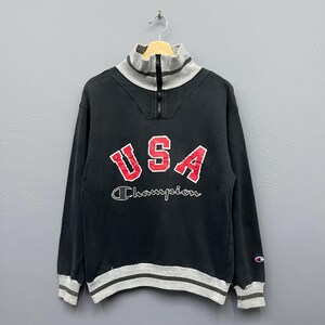 Vintage Champion USA Quarter Zip Pullover Sweatshirt Size Medium