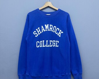 Vintage Shamrock College Sweatshirt Size Medium Royal Blue - Kriff Mayer Crewneck Jumper College Graphic Pullover Retro Streetwear