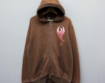 Vintage Gotcha Surfing Kapuzenpullover mit durchgehendem Reißverschluss, Größe L – Retro-Braun, Surfbekleidung