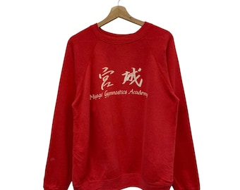 Vintage 80s Miyagi Gymnastics Academy Raglan Crewneck Sweatshirt Red Size M - Made in Usa