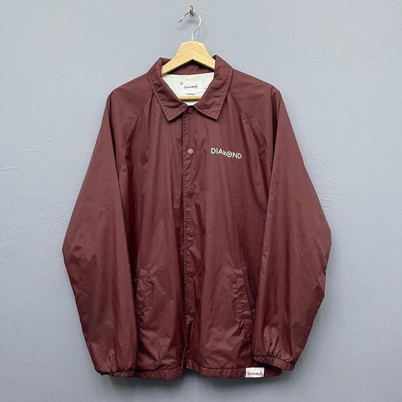 Diamond Supply Co Men’s Maroon Snap Button Coach Jacket Size Large