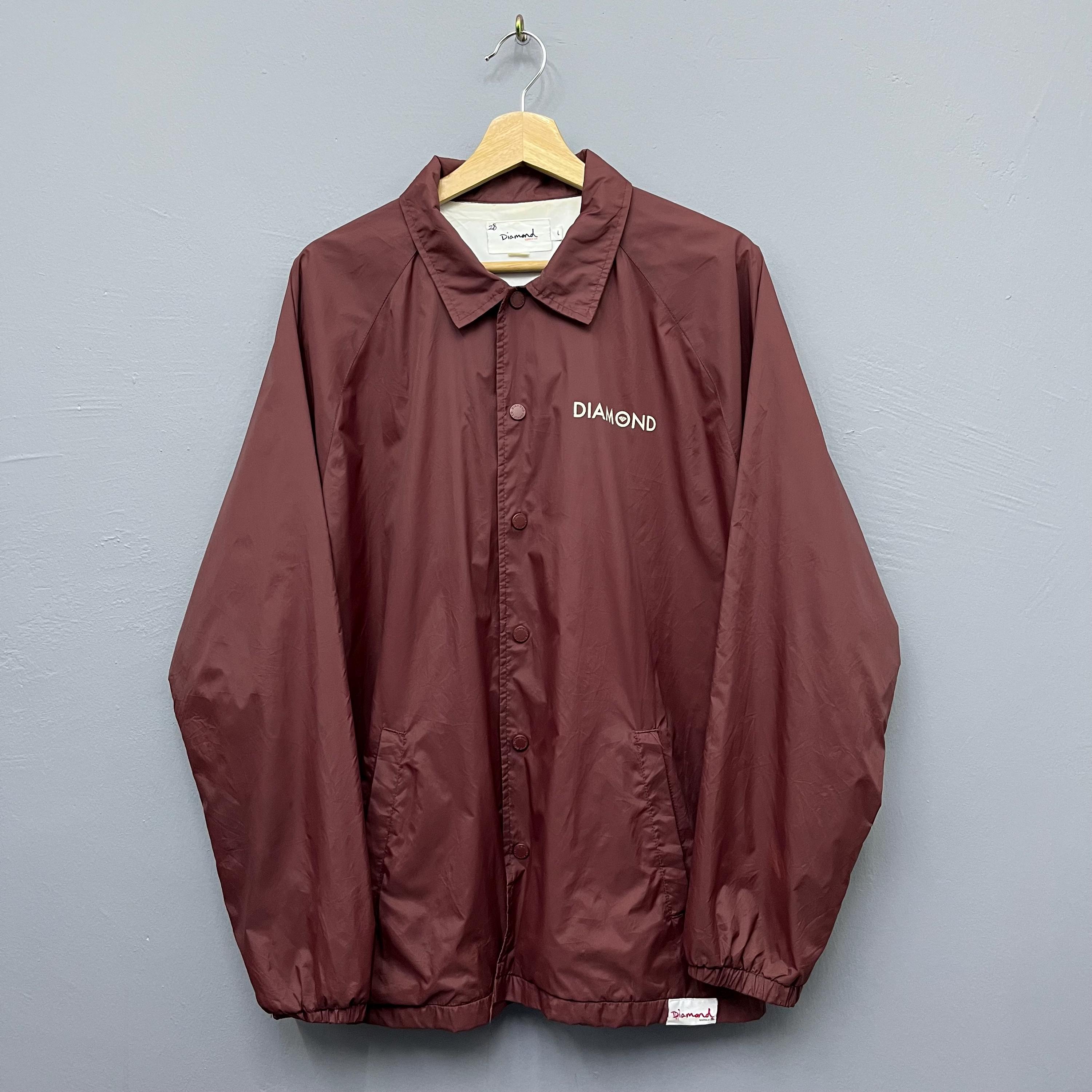 Diamond Supply Co Men's Maroon Snap Button Coach Jacket Size Large