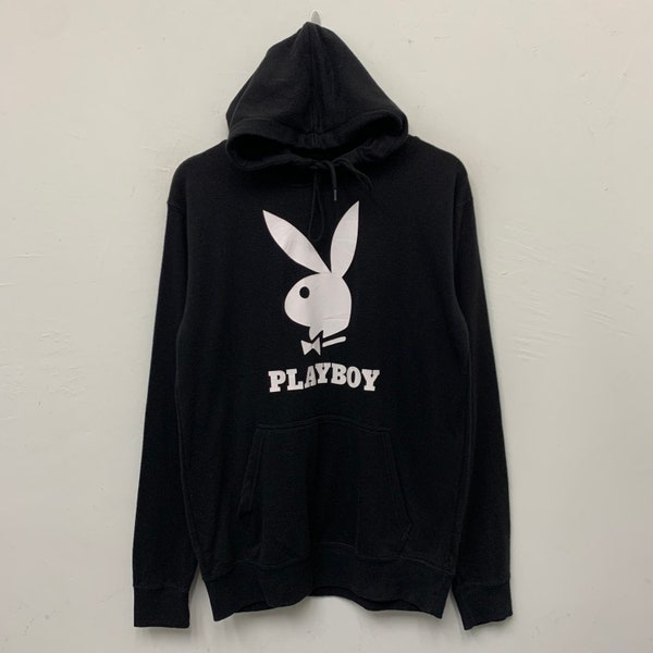 Playboy Hoodie Vintage Playboy Bunny Big Logo Black Pullover Hoodie Sweatshirt Size Medium