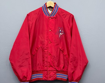 Vintage Red Satin Varsity Jacket Medium, 80s Gymnastics Bomber, Retro Windbreaker