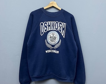 Felpa girocollo vintage anni '90 Oshkosh Wisconsin taglia L - Prodotta negli Stati Uniti