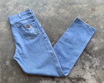 Vintage Distressed Carhartt Denim Jeans - Light Wash Denim Size 38"x36"