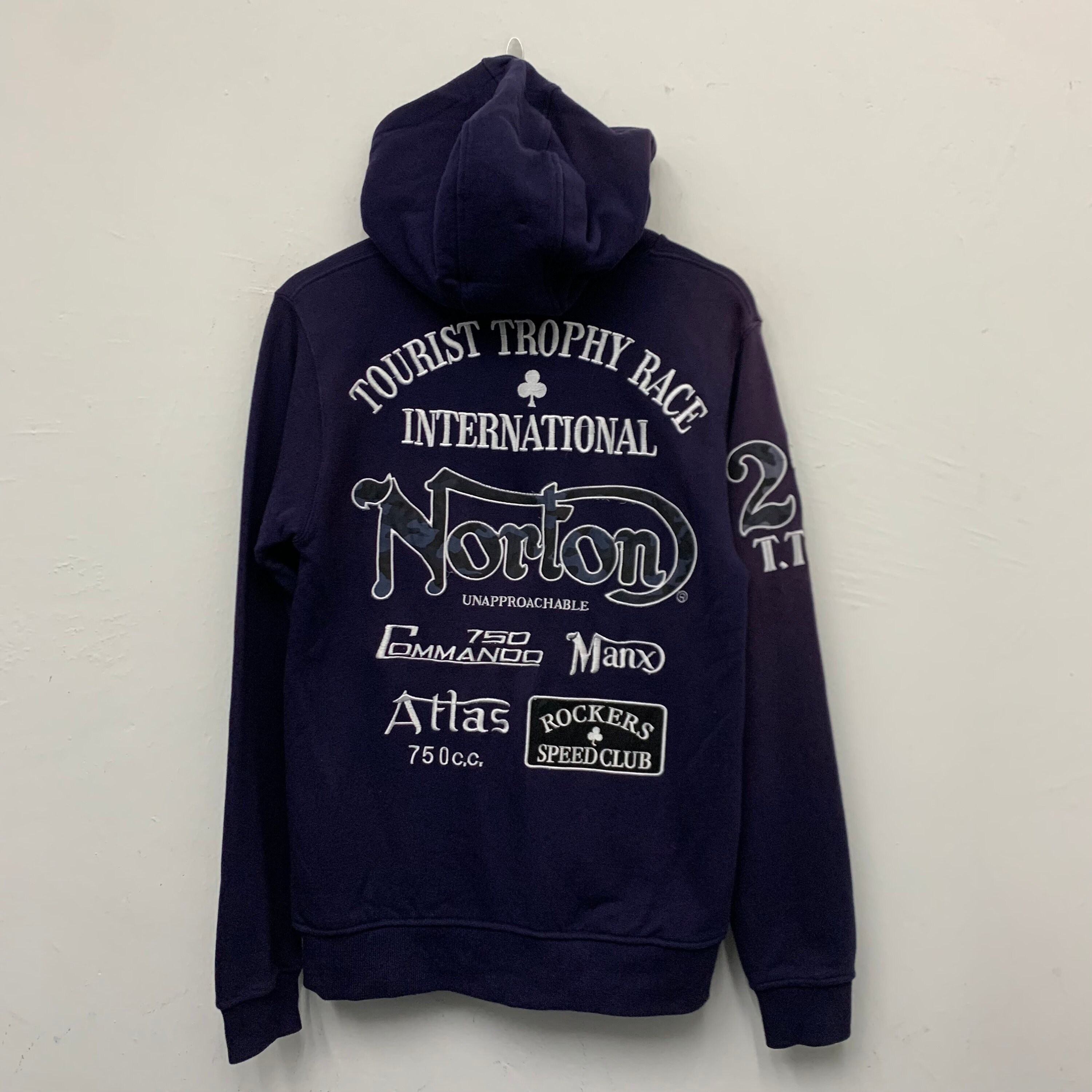 Akstore Norton Hoodie Norton Motorcycles Tourist Trophy Race International Rockers Speed Club Embroidered Full Zip Hoodie Sweater Size Small
