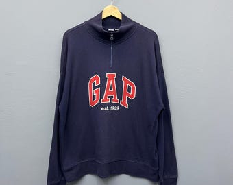 Vintage GAP Logo Sweatshirt L 90s Fleece Mock Neck 1/4 Zip Mens