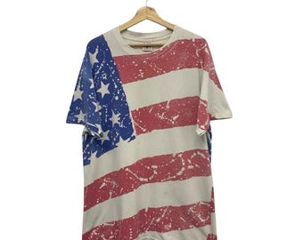 T-shirt vintage des années 90 avec drapeau des États-Unis, taille L, t-shirt graphique