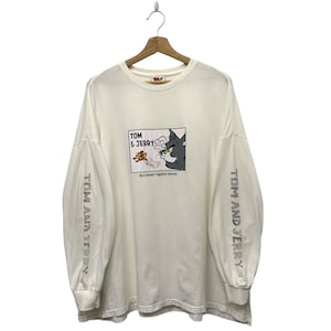 Tom en Jerry cartoon oversized T-shirt met lange mouwen, maat XL