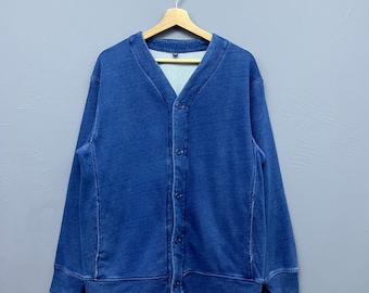 Sweter kardigan Uniqlo Indigo z guzikami, rozmiar L, luźny krój, odzież uliczna