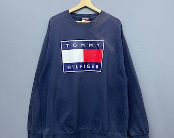 Vintage 90er Jahre Tommy Hilfiger Big Logo Crewneck Sweatshirt (XL) Made in USA