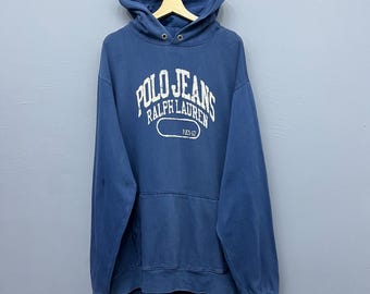 Vtg 90s Ralph Lauren Polo Jeans Mens Hoodie L RL-67 Navy Blue Logo