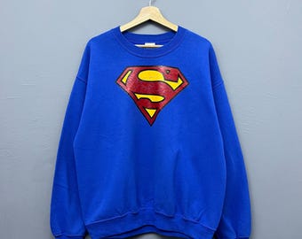 Vintage Superman Big Logo Crewneck Sweatshirt Size L Superheroes Pullover Sweater