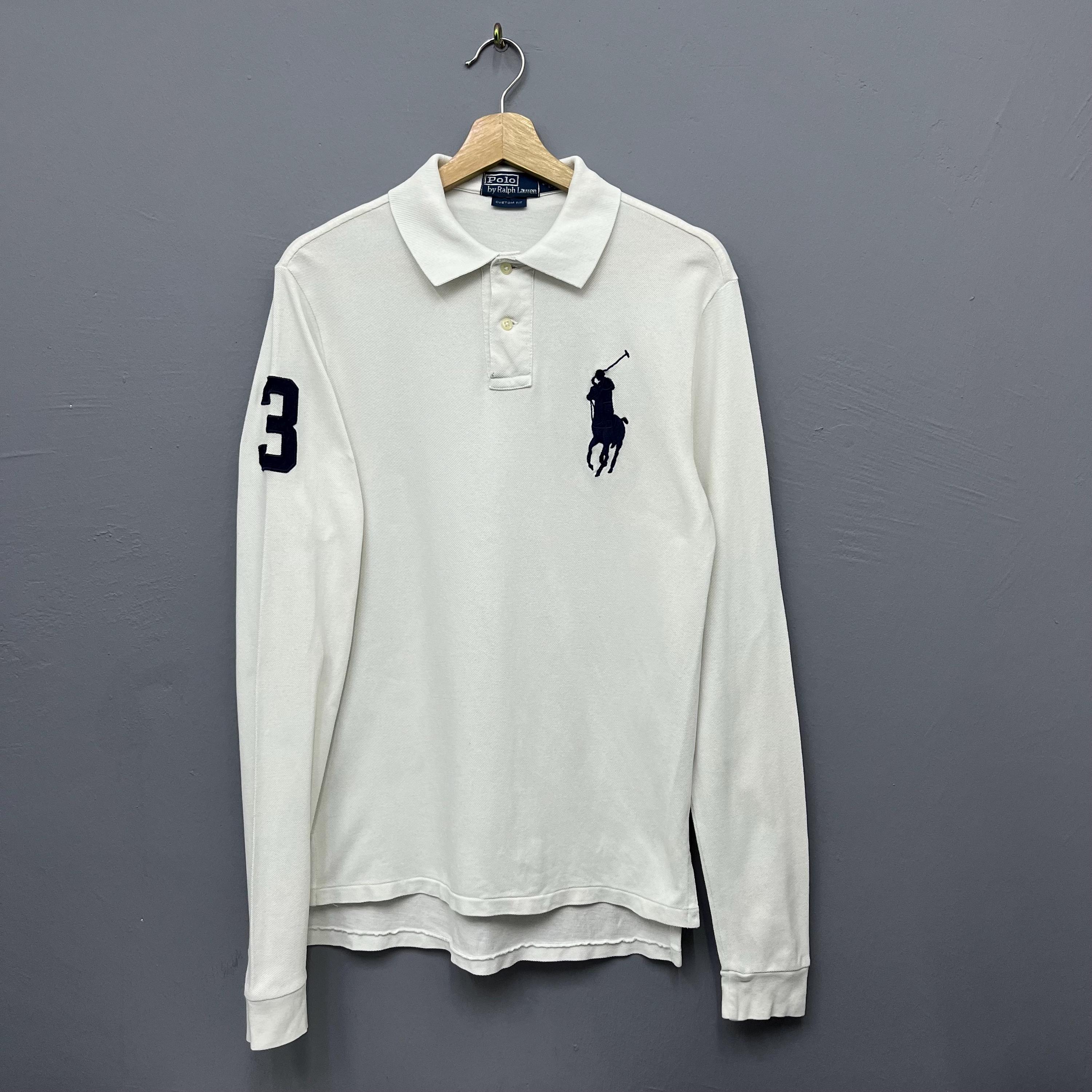 [良品] RalphLaurenラルフローレン　ビッグポニー　y2k ホワイト3 Polo Ralph Lauren Navy Stripe Big Pony Number 3 Shirt White