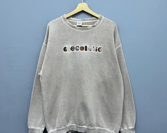 Sudadera bordada con diseño de chocoloide de Vintage Crazy Shirts - Jersey de cuello redondo marrón desteñido - Talla M
