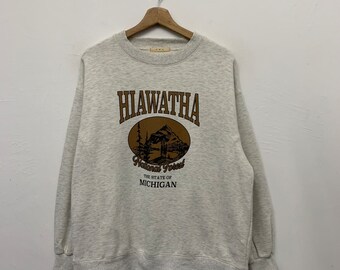 Vintage Hiawatha National Forest Der Zustand von Michigan Pullover Rundhals-Sweatshirt Größe L