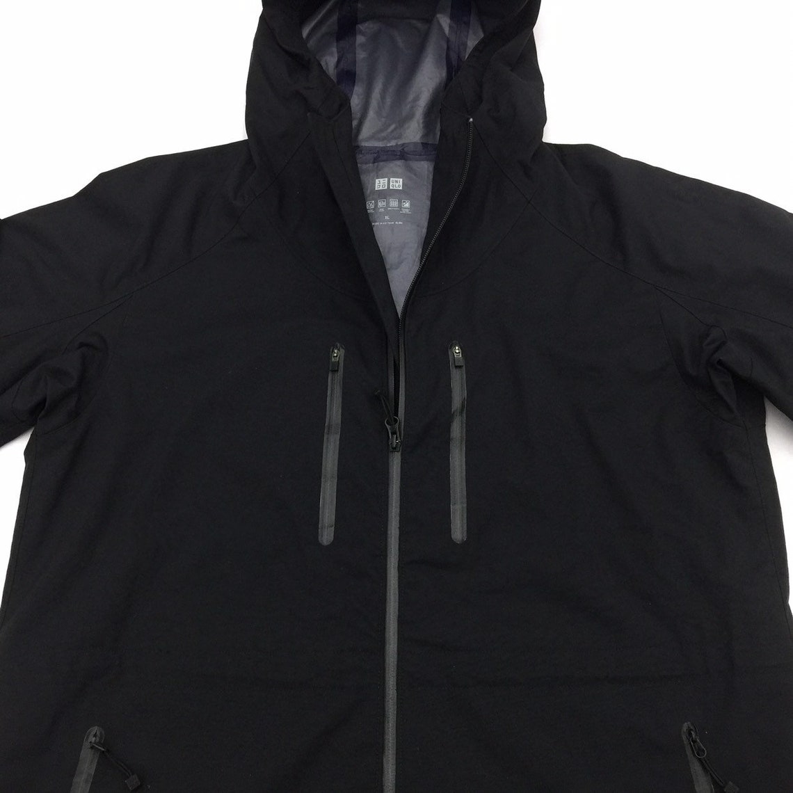 Uniqlo Raincoat Uniqlo Full Zip Black Plain Solid Raincoat | Etsy