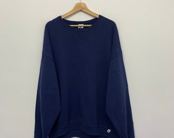 Russell Athletic Sweatshirt Vintage Russell Athletic Dark Blue Blank Plain Crewneck Sweatshirt Size XL