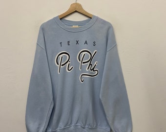 Texas Pi Phi Hellblaues Pullover-Sweatshirt mit Rundhalsausschnitt, Größe M