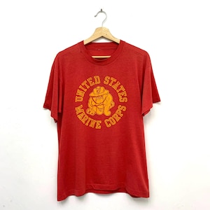 Vintage 80s Soft Thin USMC United States Marine Corps Mirror Print T-Shirt Size Medium