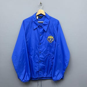 Vintage 60s Champion Running Man Knights of Columbus Snap Button Nylon Windbreaker Jacket Size XL Made in Usa