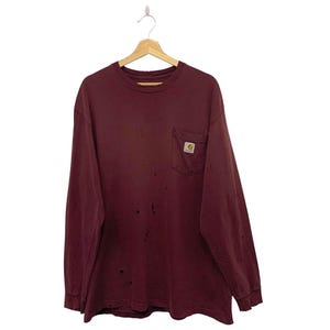 Carhartt K126 Long Sleeve Pocket Tee T-Shirt Size Large / Extremely Distressed Holes Worn Condition