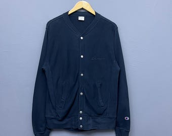 Cardigan vintage Y2K Champion Reverse Weave con bottoni a pressione, taglia M, logo Champion ricamato.