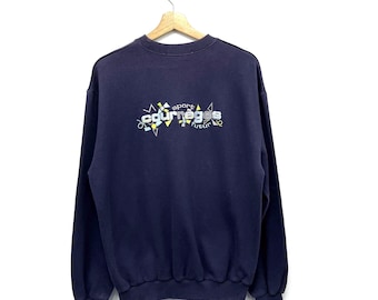 Sudadera vintage Courreges Paris con cuello redondo bordado, talla M