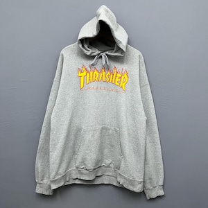 Vintage Thrasher Skateboard Magazine Flames Pullover Hoodie Sweatshirt Size Large