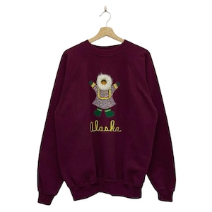 Vintage 90s Alaska Girl Embroidered Crewneck Sweatshirt Size Large Made in Usa