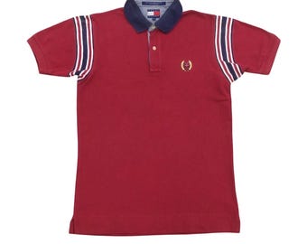 Vintage 90er Jahre Tommy Hilfiger Collared Poloshirt Herren Größe M Streetwear Stickerei Logo Tennisschläger