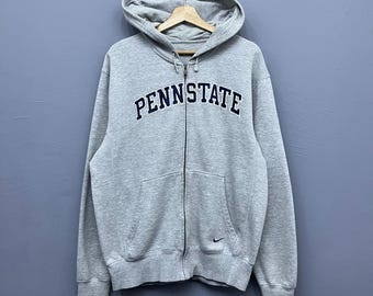 Distressed Vintage Penn State Nittany Lions Embroidered Full Zip Hoodie Size L Collegiate Sportswear