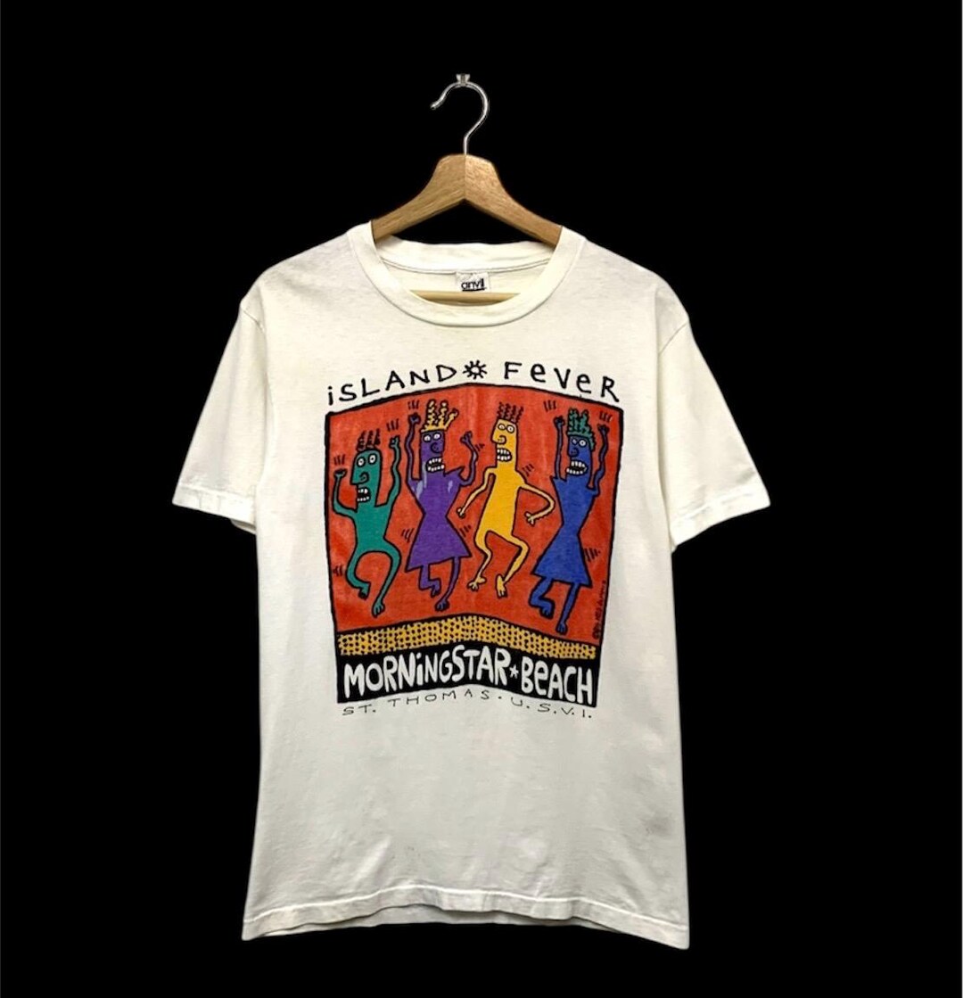 Vintage 90s Big Head Designs T-shirt Morningstar Beach Pop Art